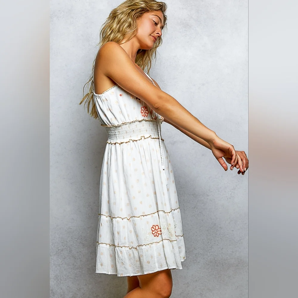 POL Floral Embroidered Tassel Mini Cami Dress with Smocked Waistband - Picture 5 of 8